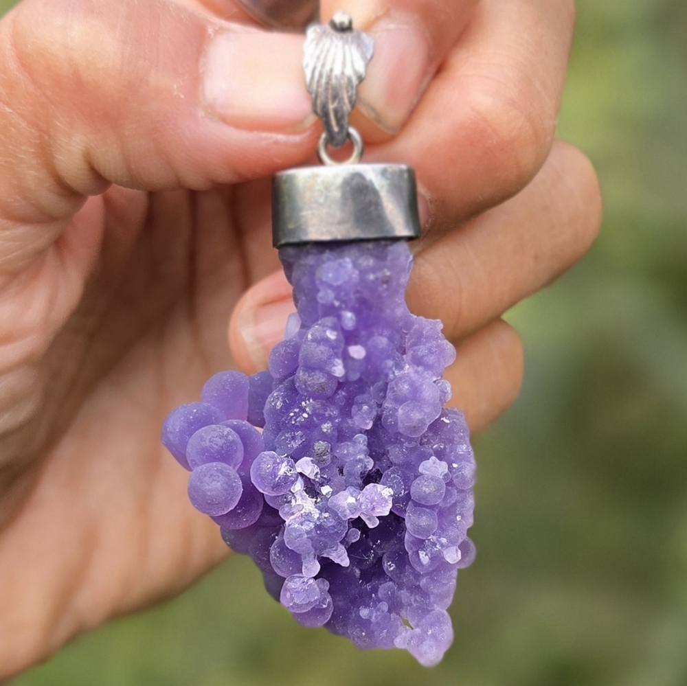 *Rare* Grape Agate Cluster Organic Solid 925 Ster… - image 1